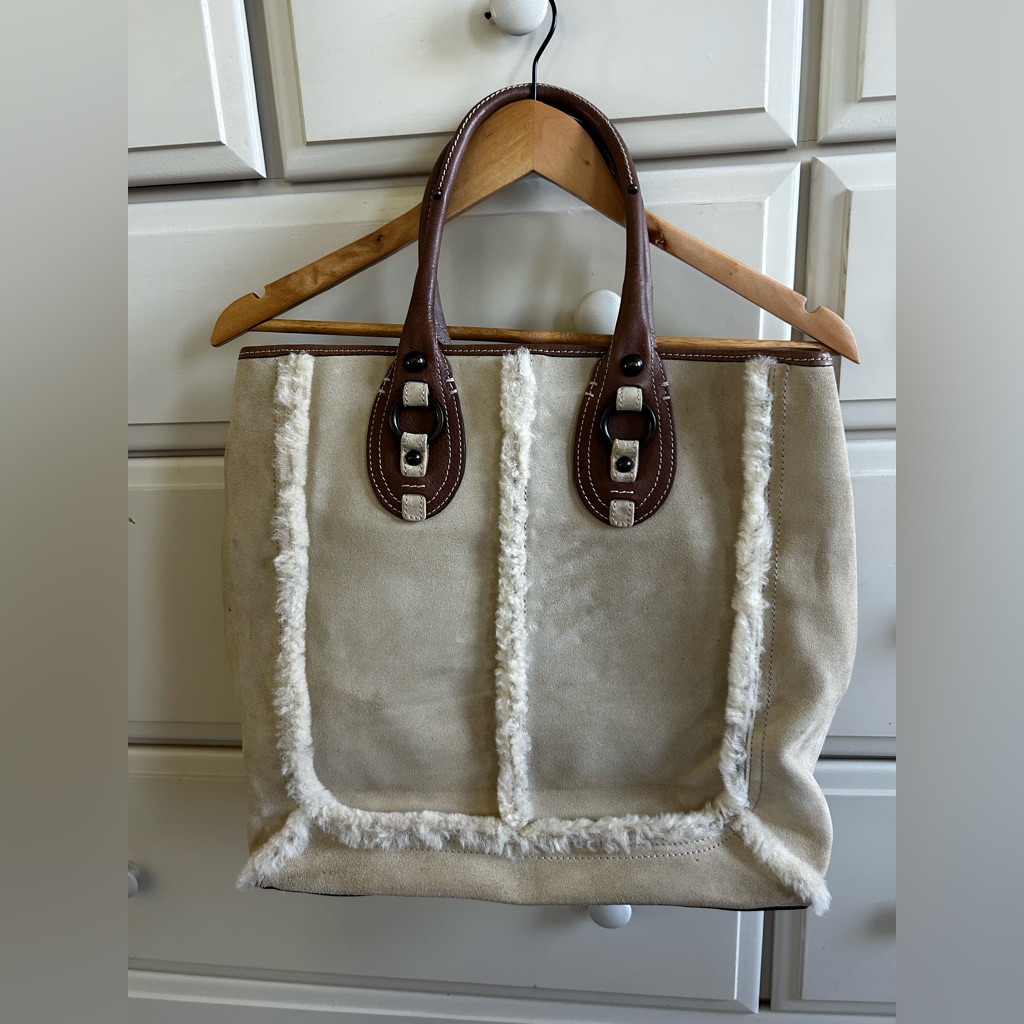 Banana Republic Leather Sherpa Suede Large Tote Handbag